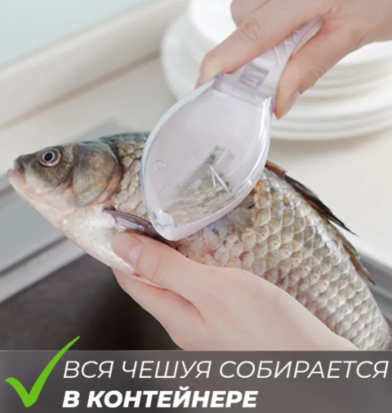 Рыбочистка - скребок с контейнером для чешуи / Нож для чистки рыбы